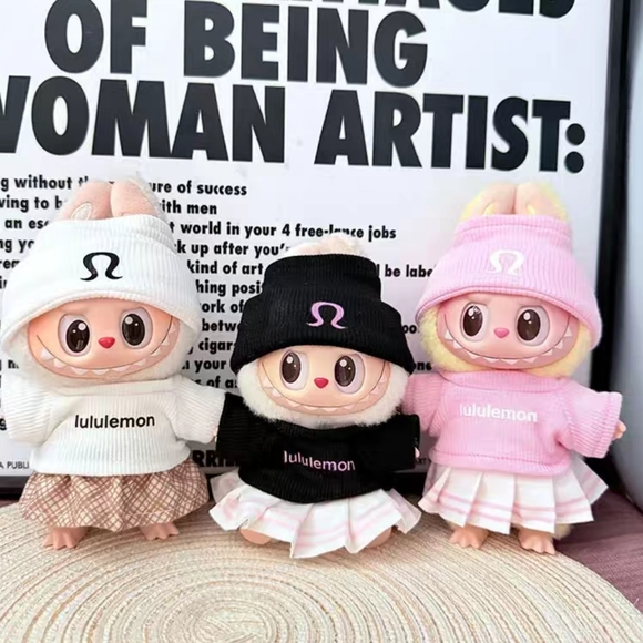 Labubu Pink Lululemon Style Doll Outfit Set (Sweater, Pleated Skirt and Beanie.) - Picture 3 of 5